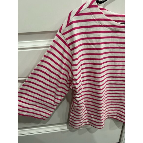 On 34th Striped 3/4 Sleeve Boat Neck Top Pink White Sz XS Cotton Essentials - Picture 5 of 11
